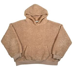 Teddy Bear Fleece Hoodie Lush Women’s Tan Fuzzy Cozy Pullover W/ Pocket Sz M